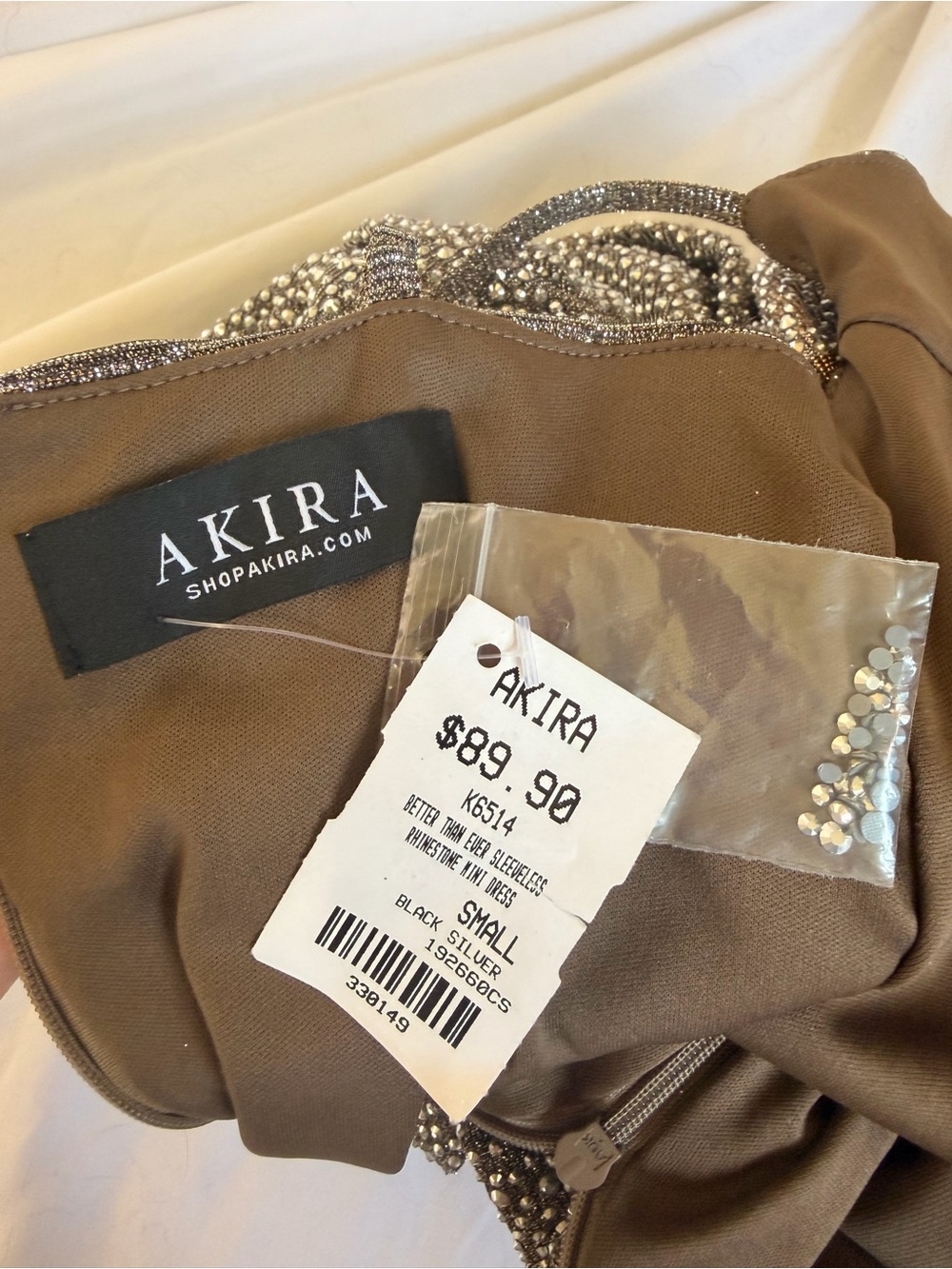 NWT AKIRA Silver Rhinestone Ruched Mini Dress - Picture 8 of 8